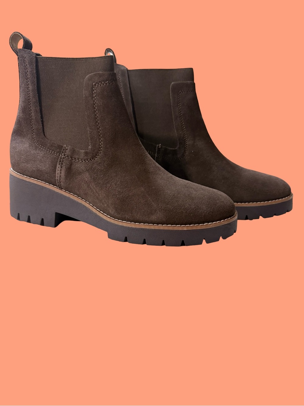 Women's Brown Suede Chelsea Lug Waterproof Ankle Boots